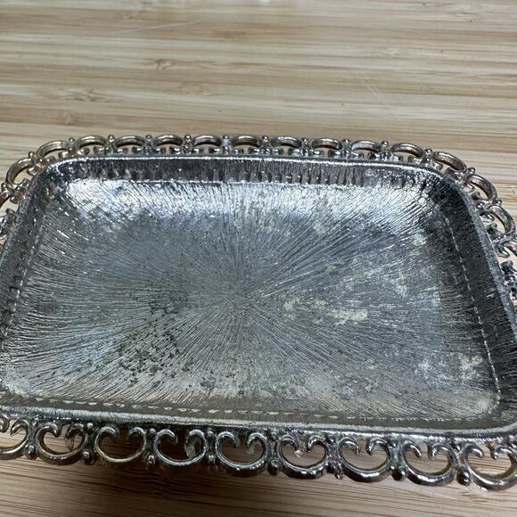 VTG Marly Silver Plated Small Footed Rectangular Soap Tray Pierce Rim Vanity - Picture 4 of 5
